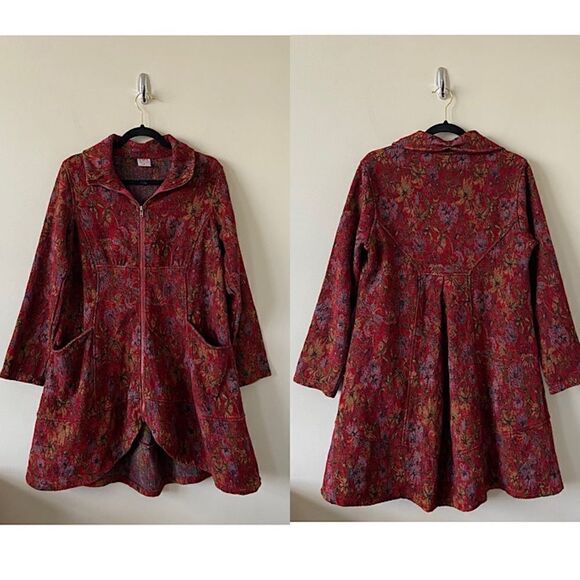 C.M.C Jackets & Blazers - C.M.C (Colour Me Cotton) Boho Double Pocket Tapestry Swing High Low Jacket
